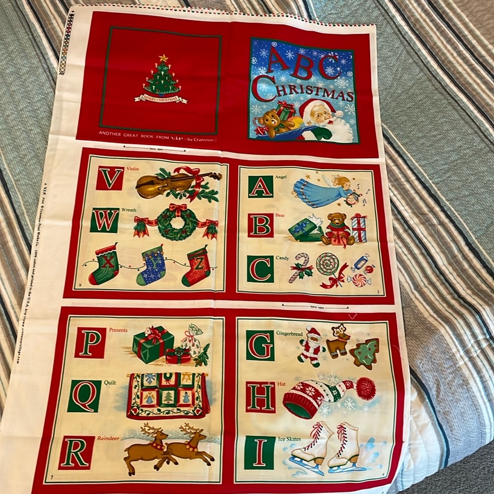 Fabric Cranston Print Works Co. “ABC Christmas Fabric Book Material”